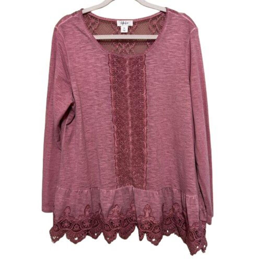 Style & Co Crochet Trim Tunic Top Womens XL Pink Soft Romantic Boho Cottagecore